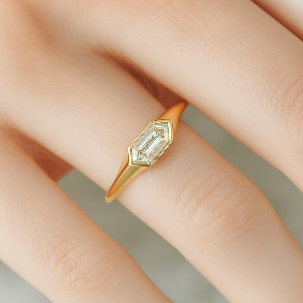 Three Stone Engagement Ring 1.00Ct Hexagon Brilliant Cut Lab Grown Diamond Ring Handmade Diamond Wedding Ring Diamond Ring For Women