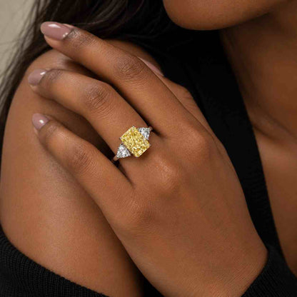 Three Stone Engagement Ring, 2 CT Radiant Cut Yellow Lab Grown Diamond Wedding Ring, Side Tapered Baguette Lab Diamond, Ring for Women