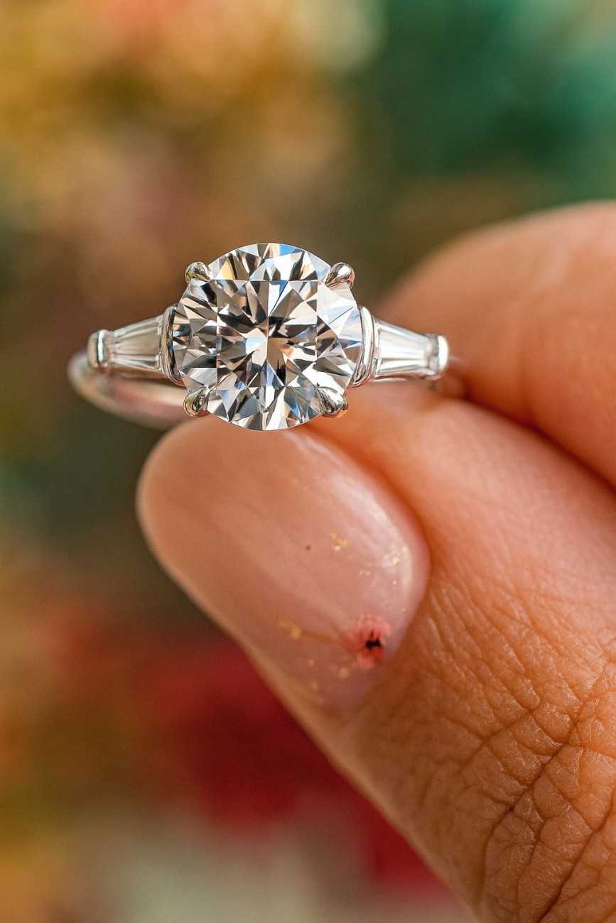 Three Stone Engagement Ring Brilliant Cut Diamond Ring