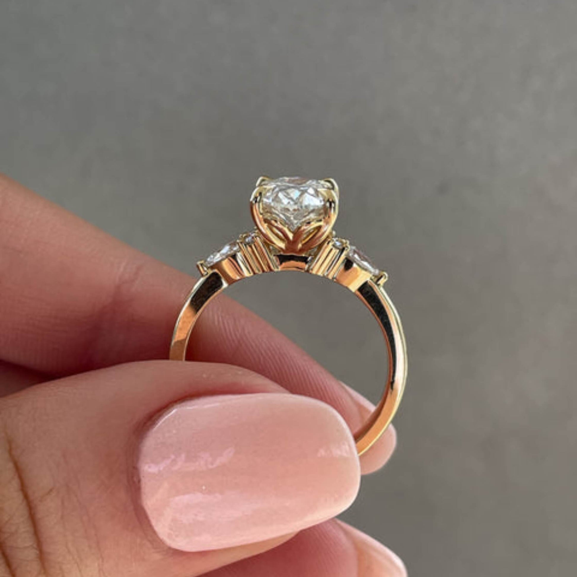 Three Stone Engagement Ring in 14K Gold, Anniversary Gift for Her
