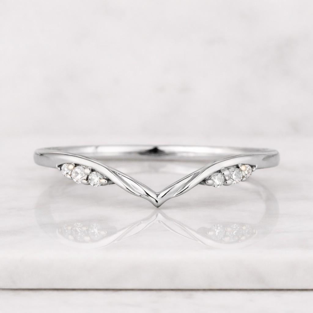 Unique Diamond Wedding Band Women Solid Gold Dainty Ring Stacking Matching Ring Curved Wedding Band Promise Ring Personalized Jewelry
