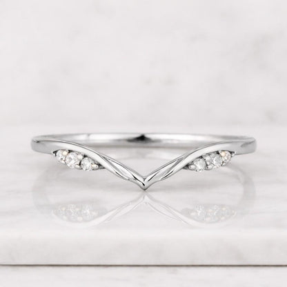 Unique Diamond Wedding Band Women Solid Gold Dainty Ring Stacking Matching Ring Curved Wedding Band Promise Ring Personalized Jewelry
