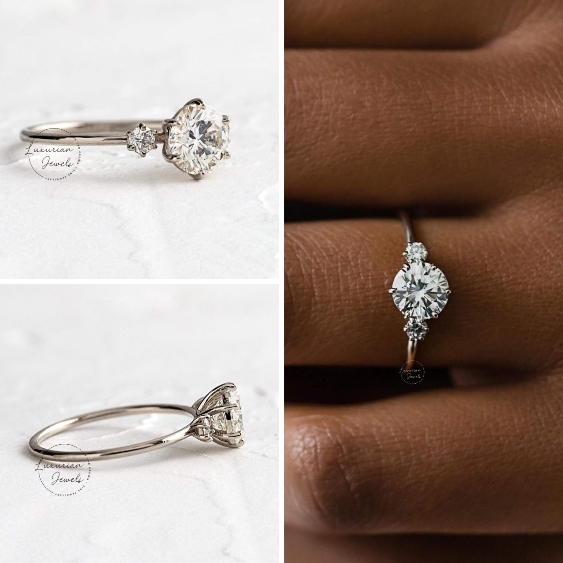 Three Stone Ladies Engagement Ring 14K Yellow Gold