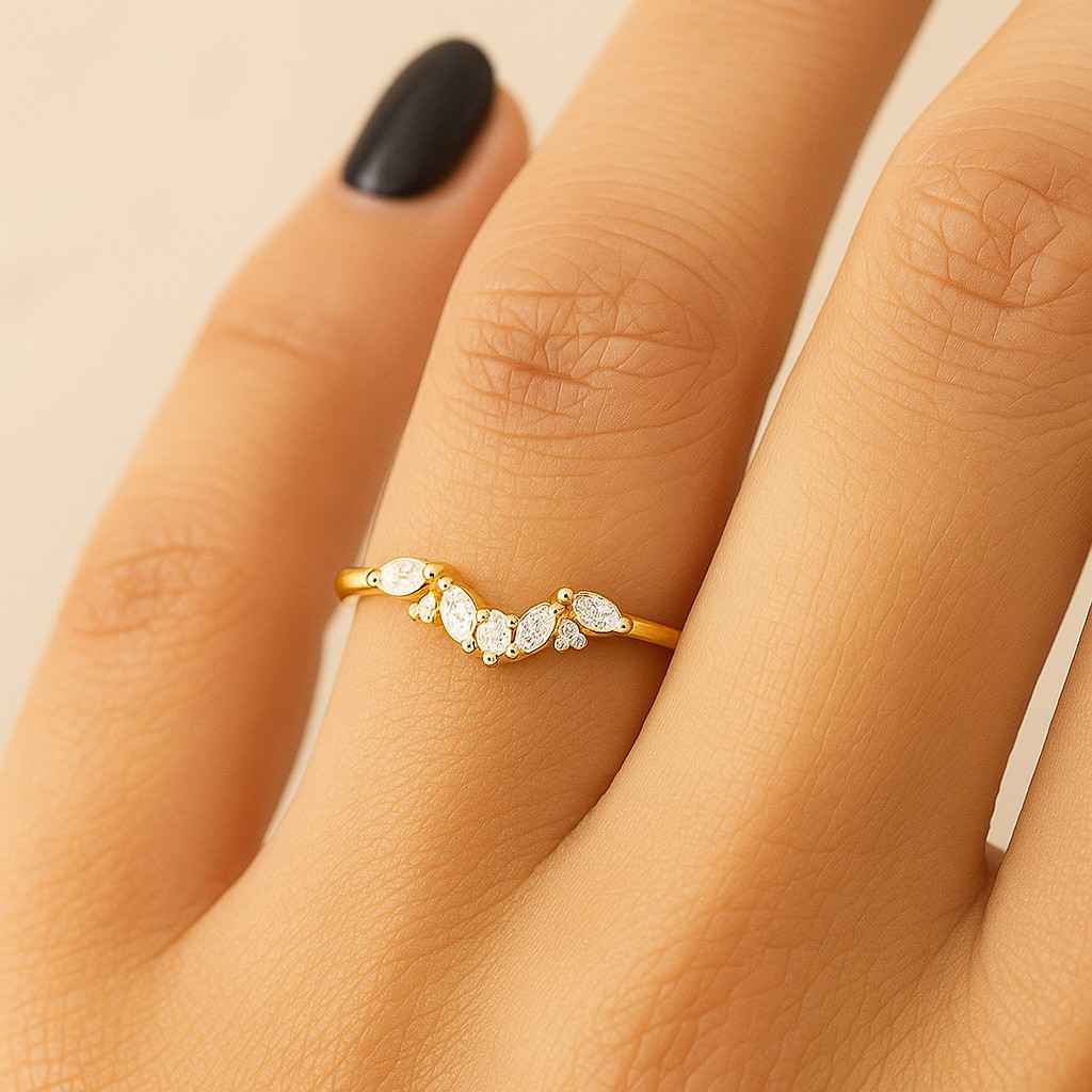 Three Stone Marquise Cut Diamond Engagement Ring, Compass Prong Setting Ring for Women, Side Round Diamond Ring for Her, Anniversary Gifts
