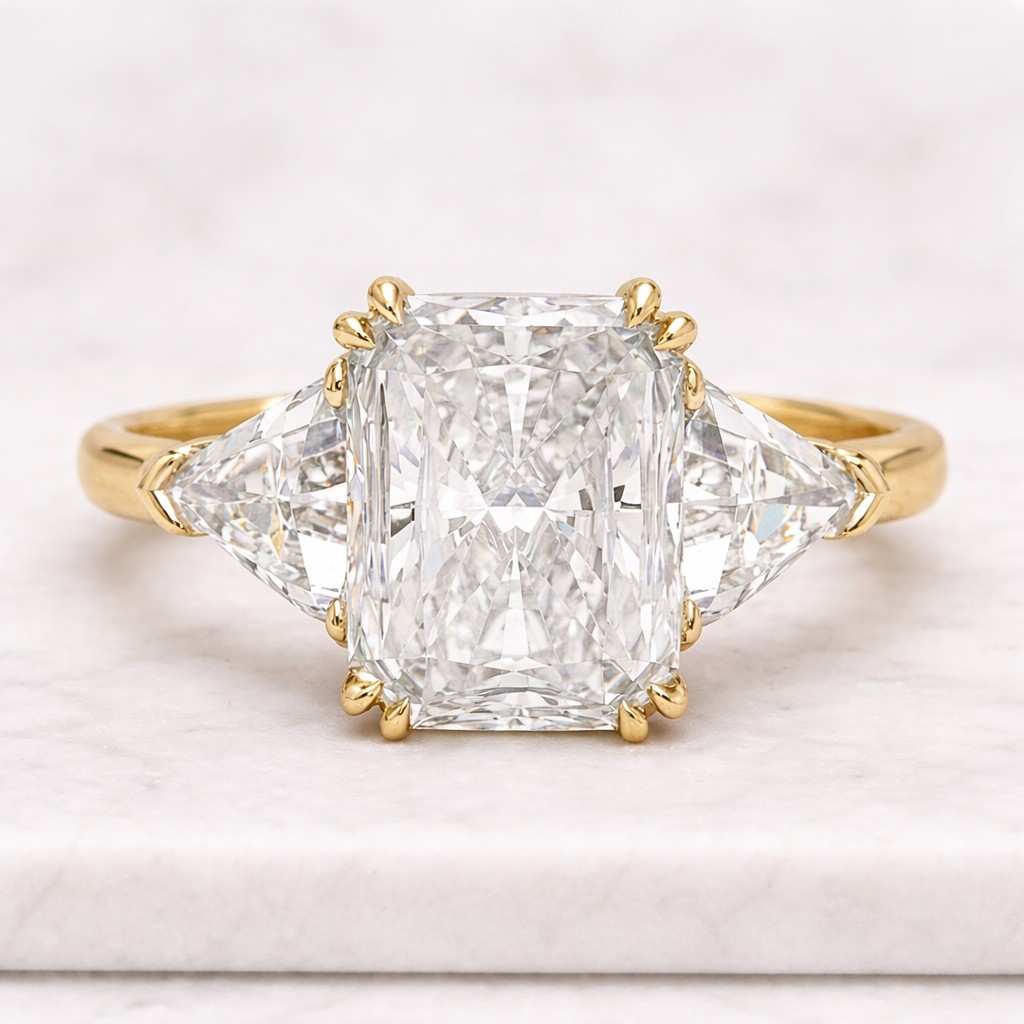 three stone moissanite ring