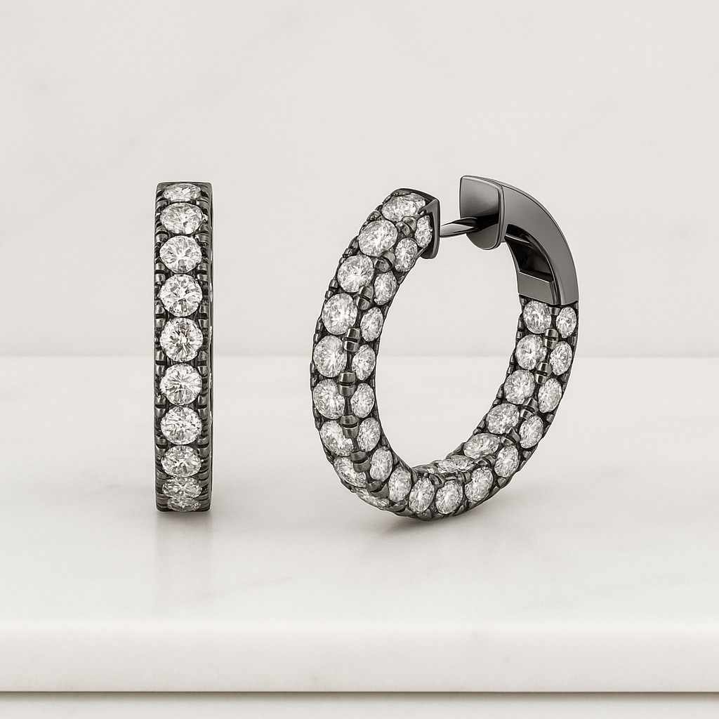 Three Stone Moissanite Round Hoop Earrings Lab Diamond Dailywear Hoop Earrings Diamond Huggies Earrings