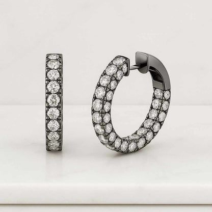 Three Stone Moissanite Round Hoop Earrings Lab Diamond Dailywear Hoop Earrings Diamond Huggies Earrings