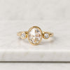 Rose Cut Oval  Lab Grown Diamond Three Stone Engagement Ring