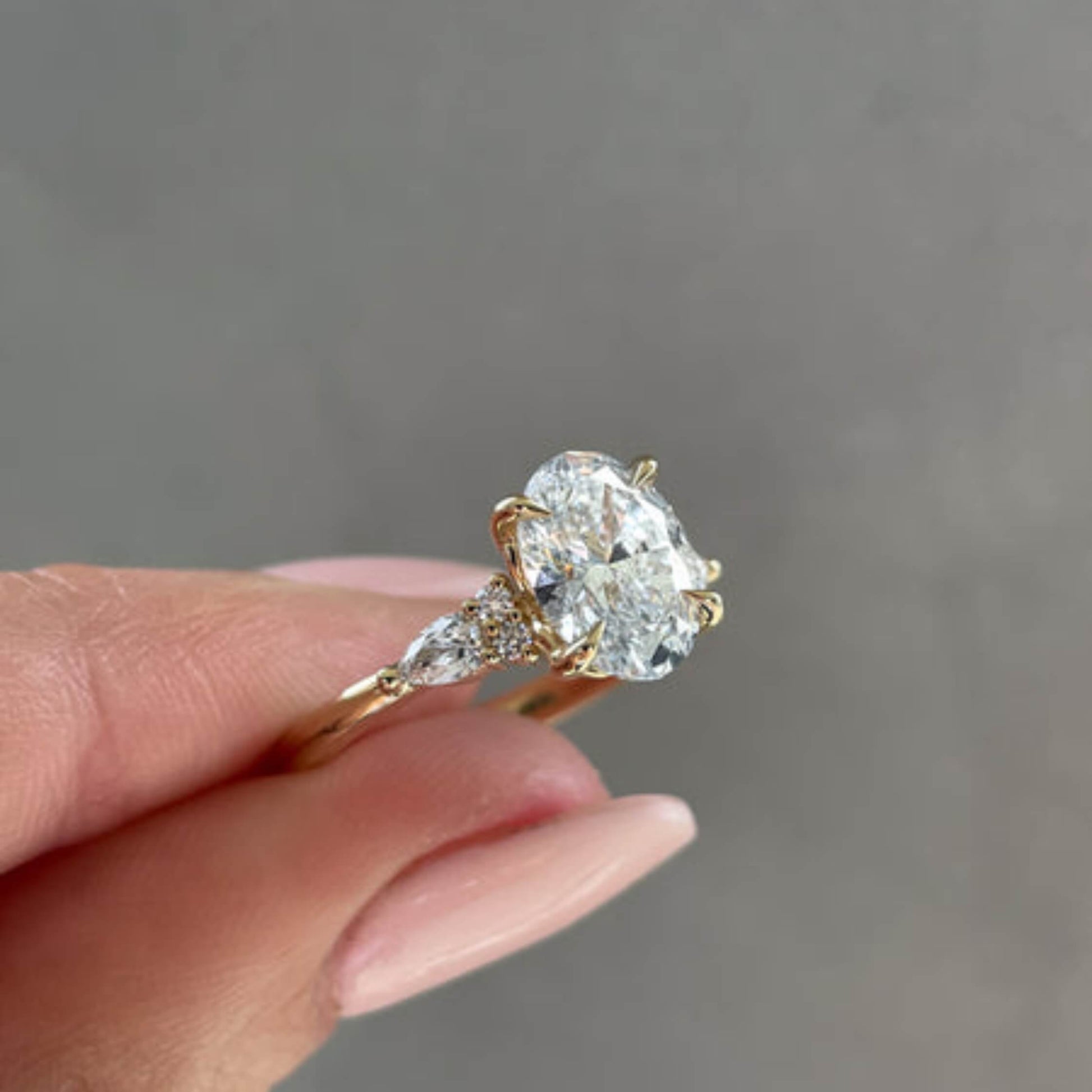 Three Stone Oval Moissanite Engagement Ring in 14k Solid Gold For Everyday Wear Jewelry