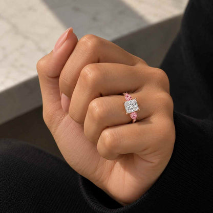 Three Stone Princess Cut Lab-Grown Diamond Engagement Ring In Silver, 10K 14K 18K Gold & Platinum, IGI Certificate, Trilogy Bridal Ring