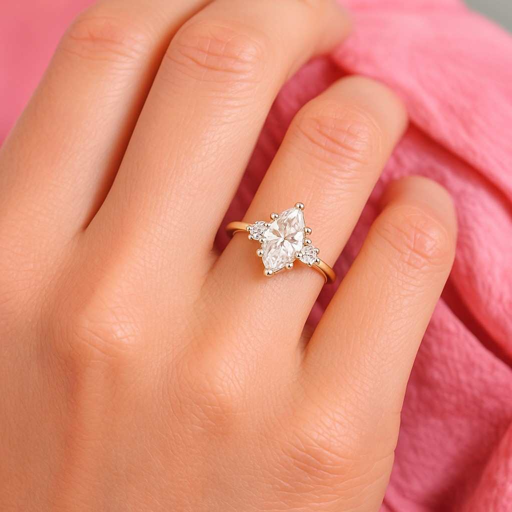 three stone ring marquise cut lab grown wedding ring minimalist jewellery three stone ring trilogy ring