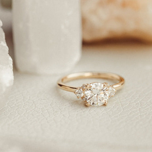 Three Stone Round-Cut Engagement Ring in 14k Solid Gold