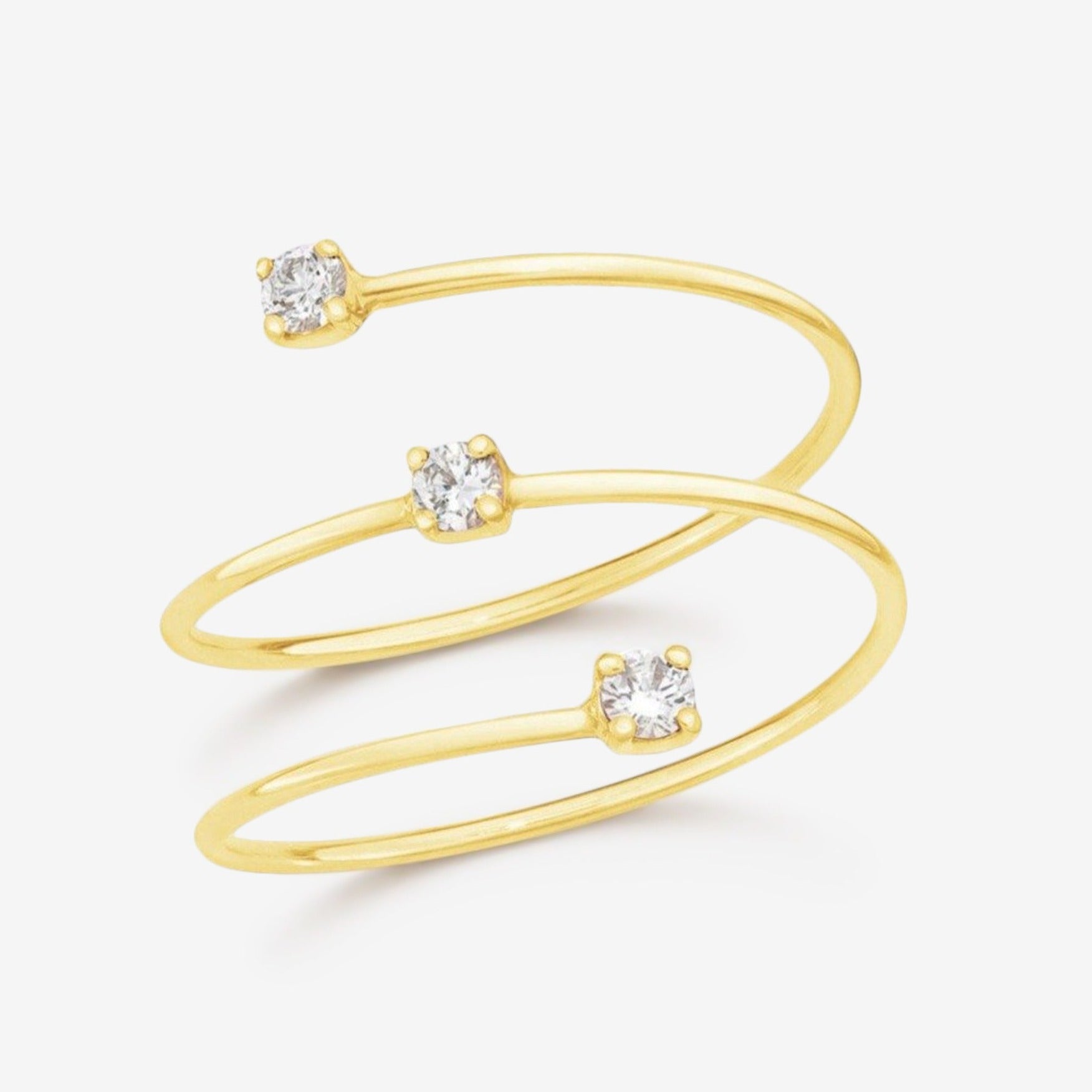 Three Stone Round Cut Diamond Spiral Band In 14k Gold