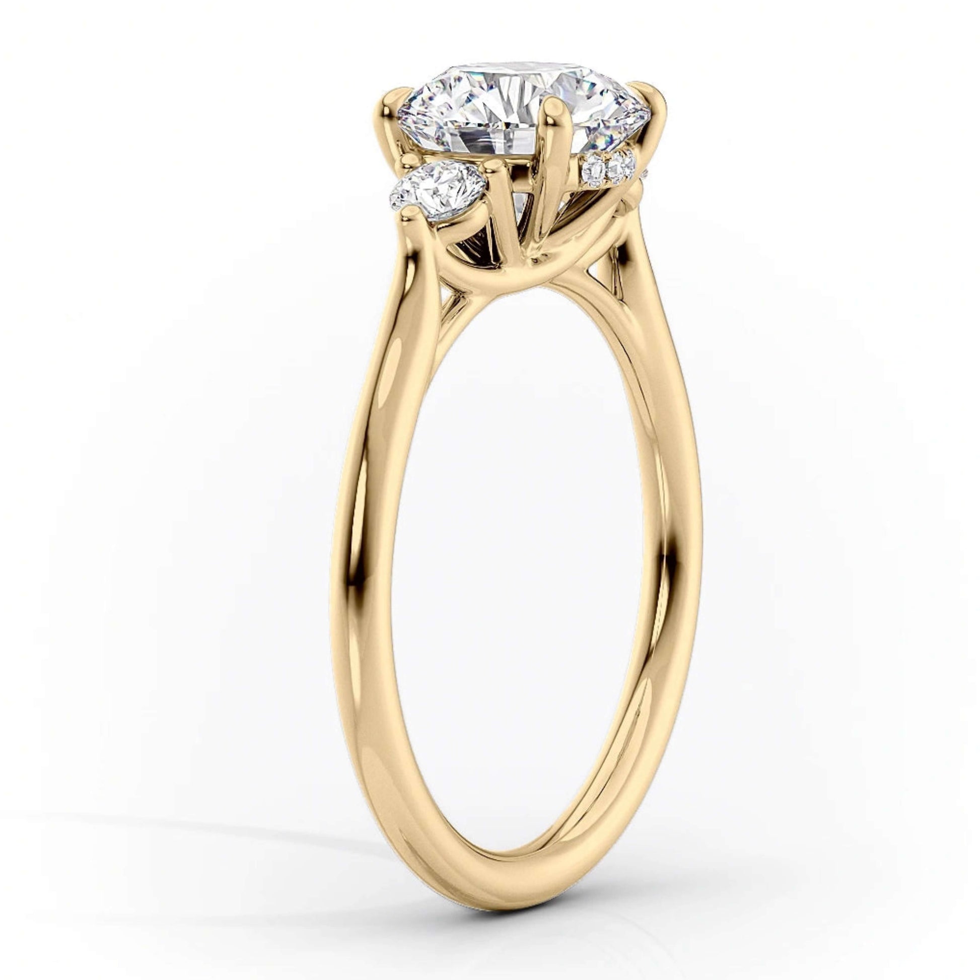 Three Stone Solitaire Wedding Ring, White Gold Ring Multi Halo Three Stone Ring