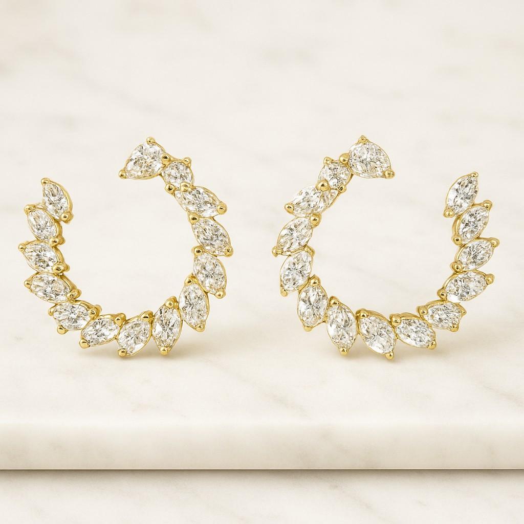 Three Stone Stud Earrings Gold Studs Small Cluster Diamond Earrings