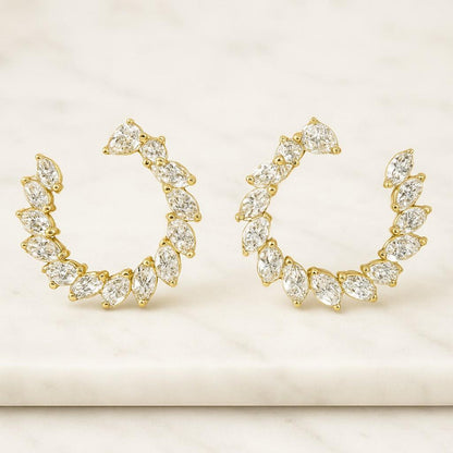 Three Stone Stud Earrings Gold Studs Small Cluster Diamond Earrings