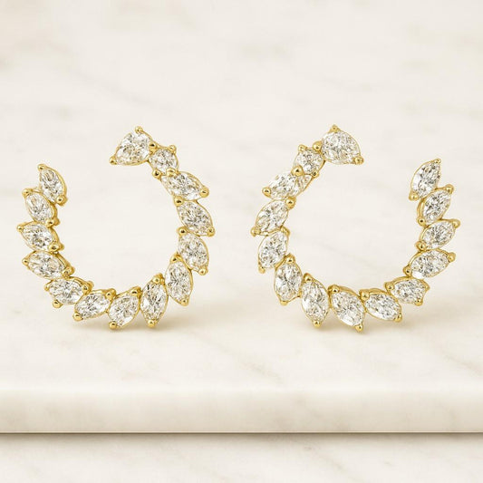 Three Stone Stud Earrings Gold Studs Small Cluster Diamond Earrings