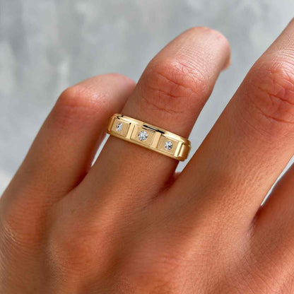 Baguette Moissanite Three Stone Wedding Band: Handmade Anniversary Ring
