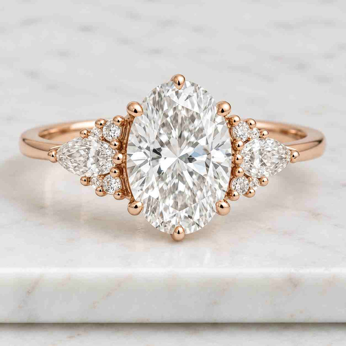 three stone wedding ring, 4.0 ct oval cut lab grown engagement ring