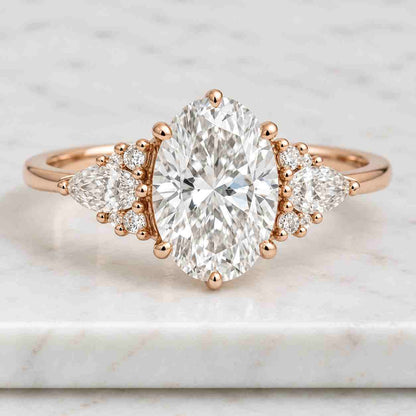 Three Stone Wedding Ring, 4.0 Ct Oval Cut Lab Grown engagement Ring