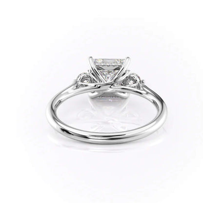 Three Stone Wedding Ring, Anniversary Gift Ring, 14K White Gold Princess Cut Ring