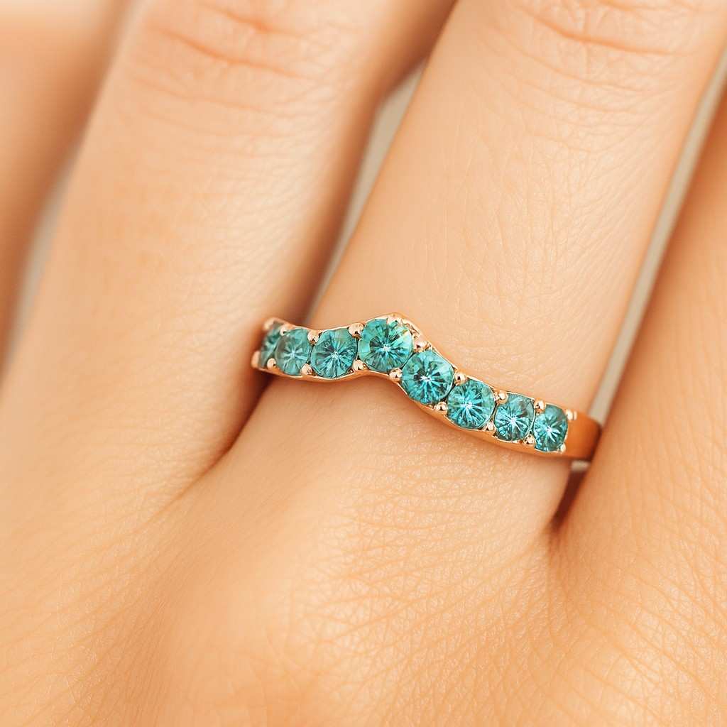 Tiara Moissanite Curved Wedding Band Stacking Ring Solid 14K Solid Yellow Gold Marquise Cut Diamond Wedding Band Unique Bridal Promise Gift