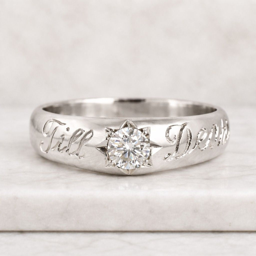14k Gold "Till Death" Diamond Ring: Vintage Style Engagement Jewelry | Gift for her, Minimalist Jewelry, Silver/Vermeil/Plated Jewelry
