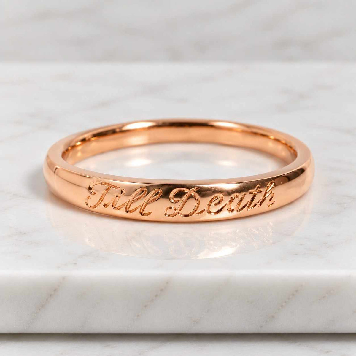 till death wedding band set, 14k gold couple rings, matching engraved bands, script wedding ring set
