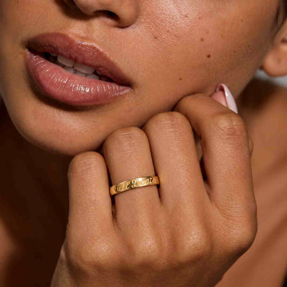 Till Death Wedding Band Set, 14K Gold Couple Rings, Matching Engraved Bands, Script Wedding Ring Set
