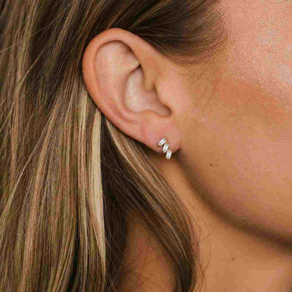 Tiny Diamond stud earrings, Dainty Baguette lab grown diamond small earring for baby girl, platinum studs for piercing gift studs, women

