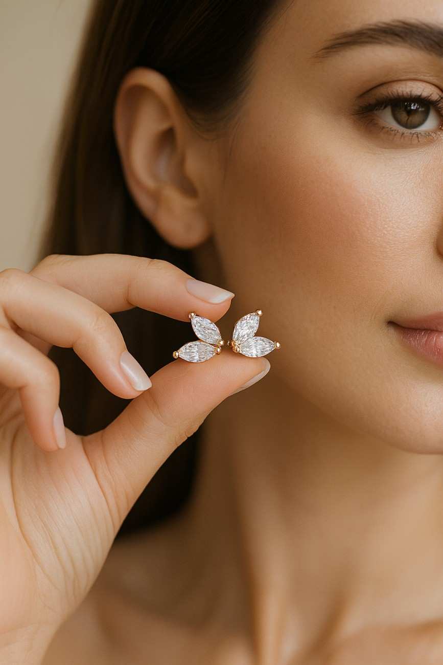 Tiny Marquise Stud Earring - Cz Stud Earring - Dainty Stud Earring - Sterling Silver Stud Earring