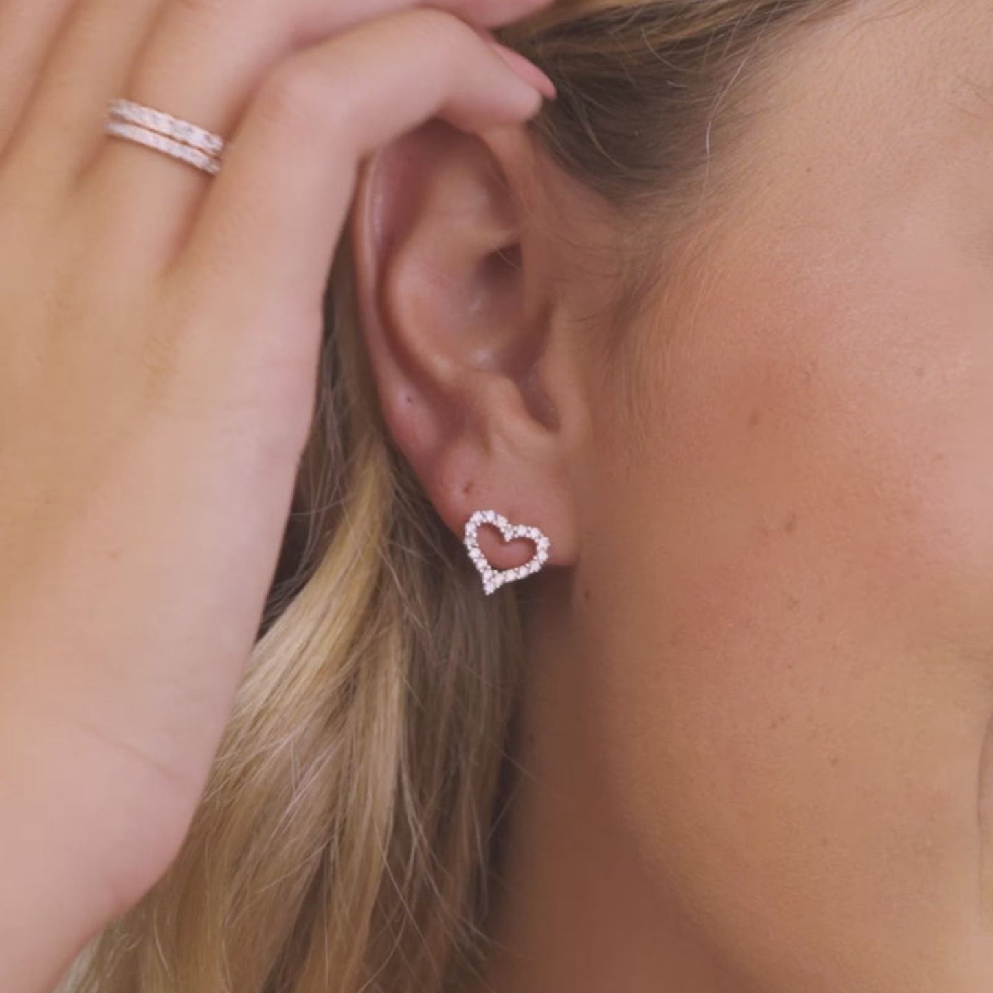 Tiny Open Heart Stud Earrings in Rose Gold