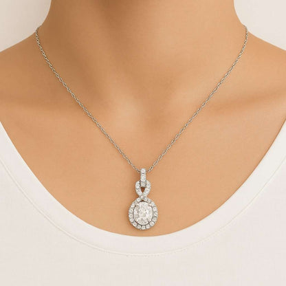 Tiny Oval Diamond Necklace Silver 925 Oval Ellipse Solitaire Pendant Minimalist Cubic Zirconia Charm Choker Necklace