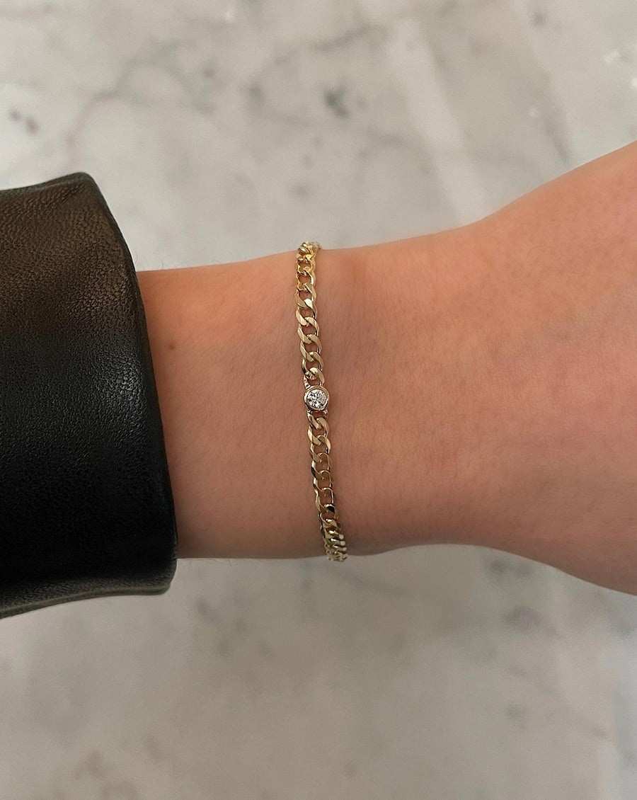 Tiny Round Lab Grown Diamonds Station Bracelet 14K Gold Bezel Set Chain Bracelet