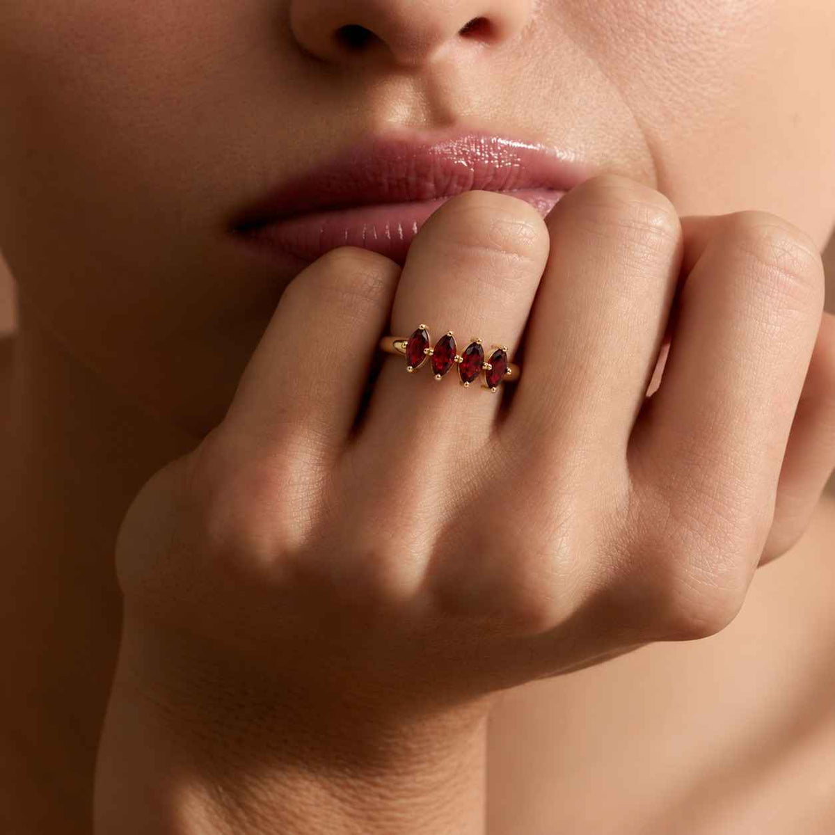 Tiny delicate vintage art deco garnet wedding ring, Small & dainty 14k rose gold marquise cut garnet womens wedding band, Garnet jewelry
