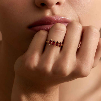 Tiny delicate vintage art deco garnet wedding ring, Small & dainty 14k rose gold marquise cut garnet womens wedding band, Garnet jewelry
