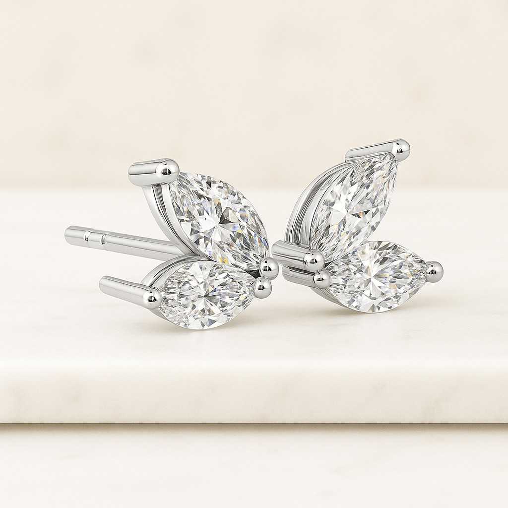 Tiny sparkly marquise cz studs - Dainty gold marquise studs - Sterling silver studs - Tiny diamond studs - Second hole earring - Third hole