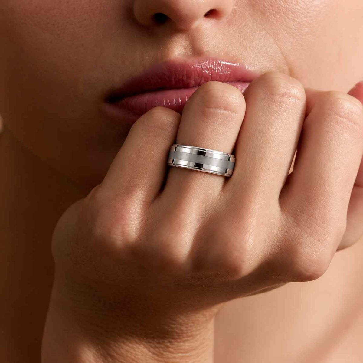 titanium bevelled edge, minimalist comfort fit wedding ring band