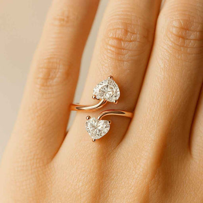 Toi ET Moi Ring Pear and Heart Cut Lab Diamond Engagement Ring Vintage Anniversary Ring For