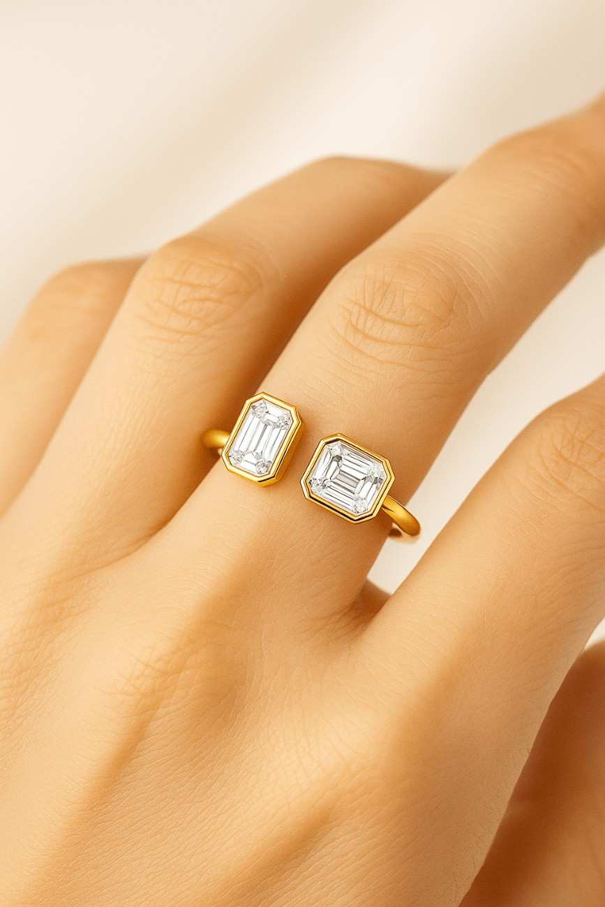 Toi Et Moi Emerald Lab Grown Diamond Ring Me & And You Ring Two Stone Ring Lab Diamond Engagement Ring