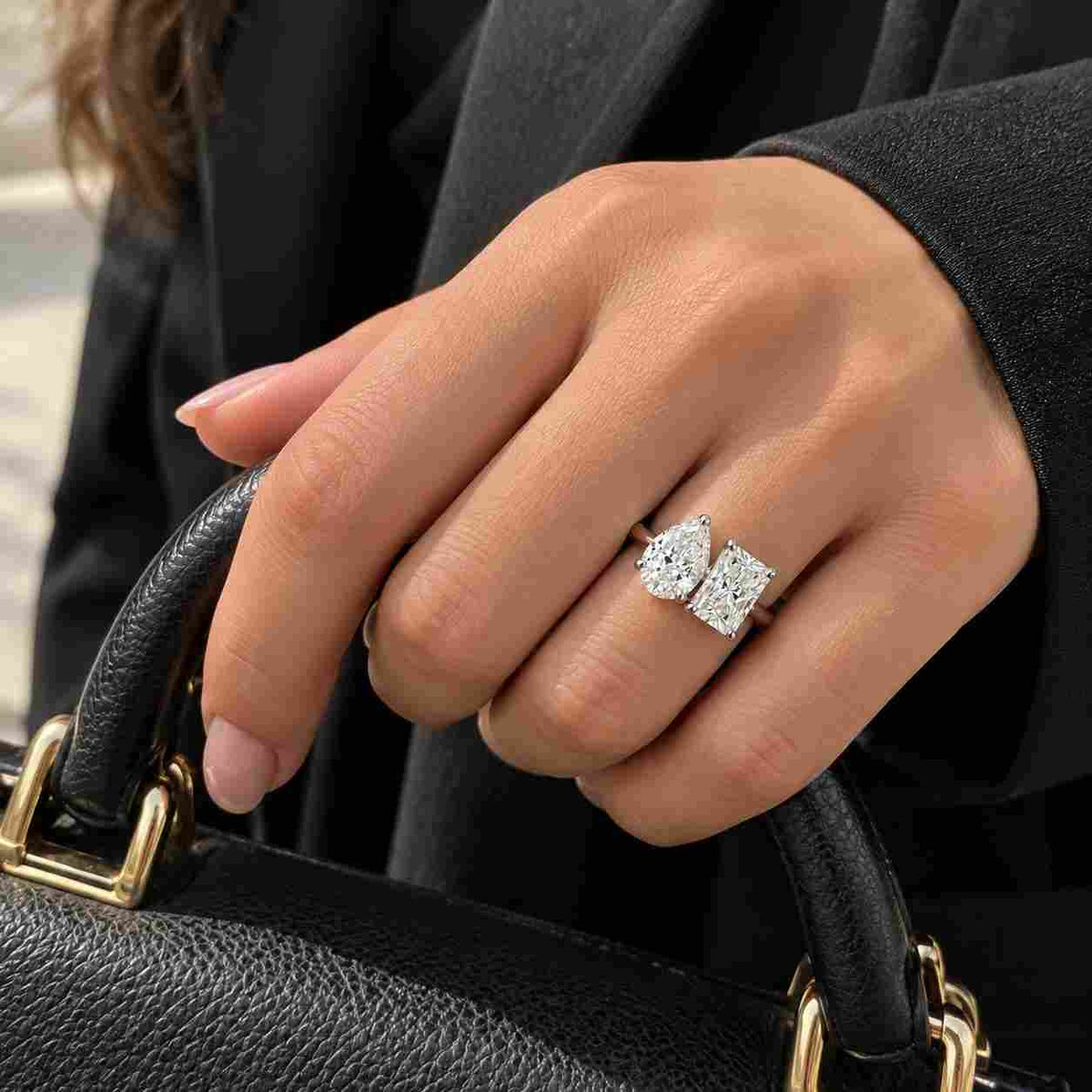 Toi Et Moi Engagement Ring Radiant and Pear Brilliant Diamond Proposal Ring Lab Grown Diamond Anniversary Gift Ring You and Me Wedding Ring