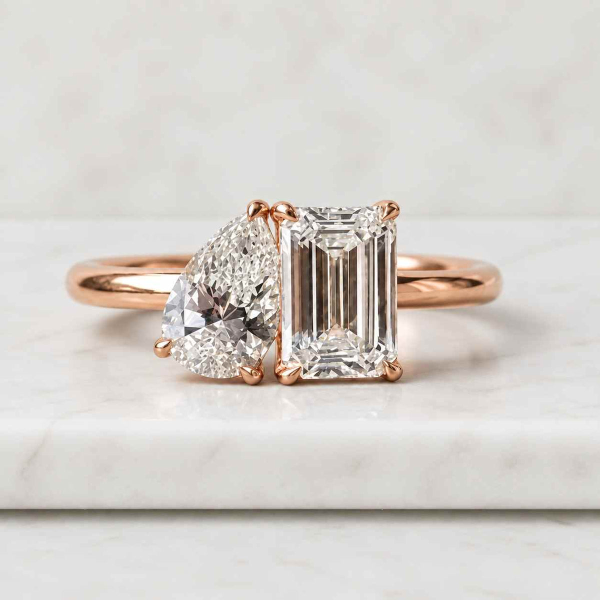 Toi Et Moi Engagement Ring, Emerald and Pear Lab Grown Diamond Ring