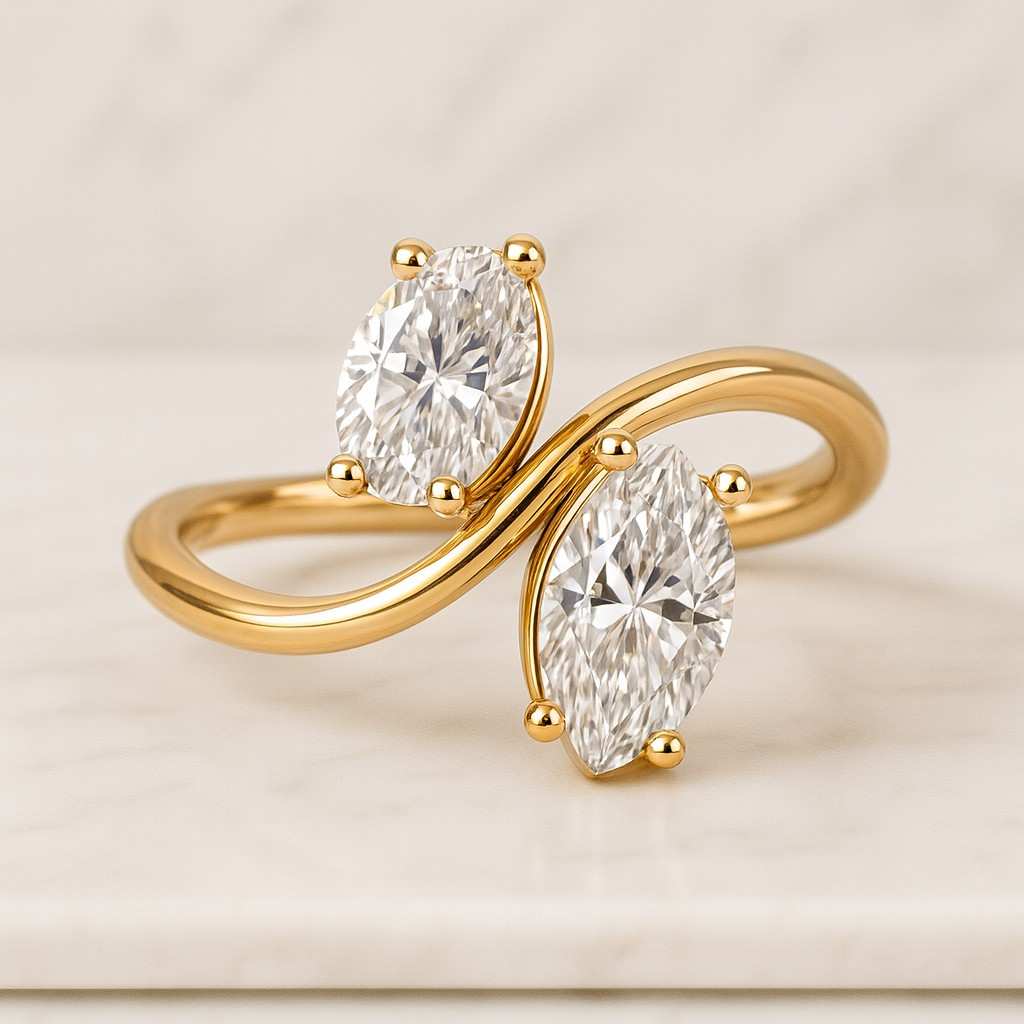 Toi Et Moi Engagement Ring, Oval and Marquise Cut Moissanite Wedding Ring Two Stone Proposal Ring, 925 Sterling Silver Anniversary Gift