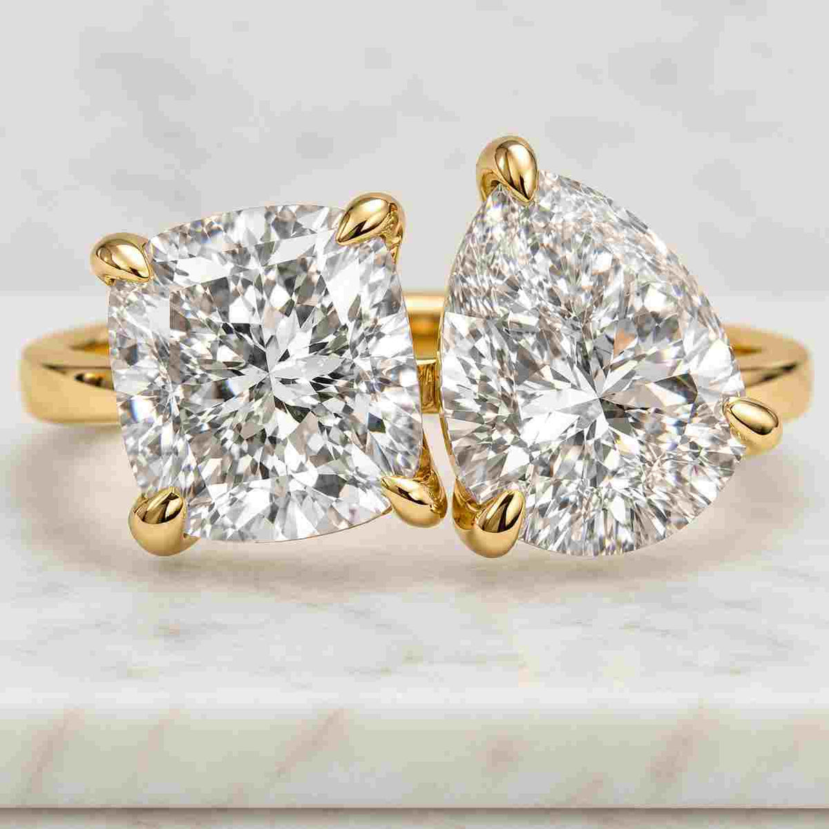 toi et moi engagement ring radiant and pear brilliant diamond proposal ring