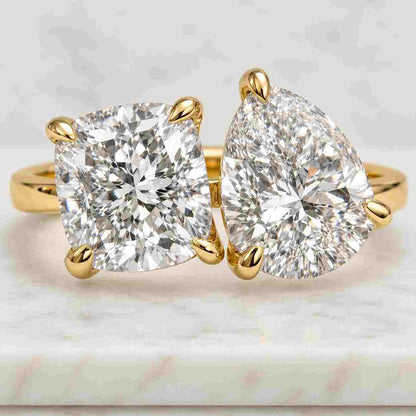 Toi Et Moi Engagement Ring Radiant and Pear Brilliant Diamond Proposal Ring