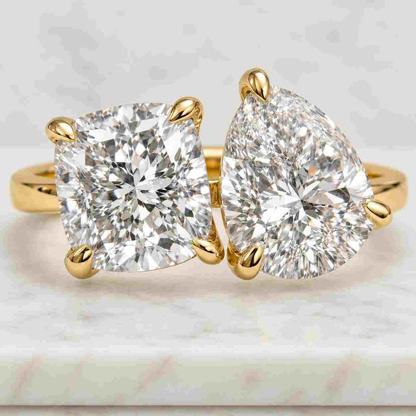 Toi Et Moi Engagement Ring Radiant and Pear Brilliant Diamond Proposal Ring