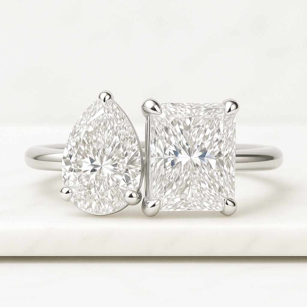 toi et moi engagement ring radiant and pear brilliant diamond proposal ring lab grown diamond anniversary gift ring