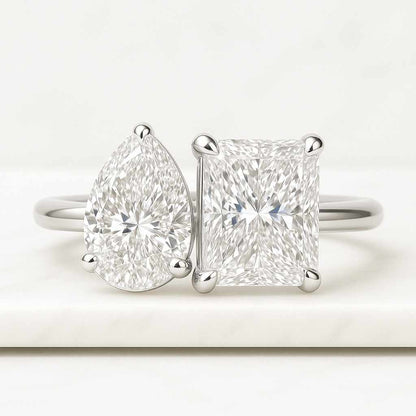 Toi Et Moi Engagement Ring Radiant and Pear Brilliant Diamond Proposal Ring Lab Grown Diamond Anniversary Gift Ring