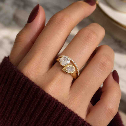 Toi Et Moi Engagement Ring Radiant and Pear Brilliant Diamond Proposal Ring 