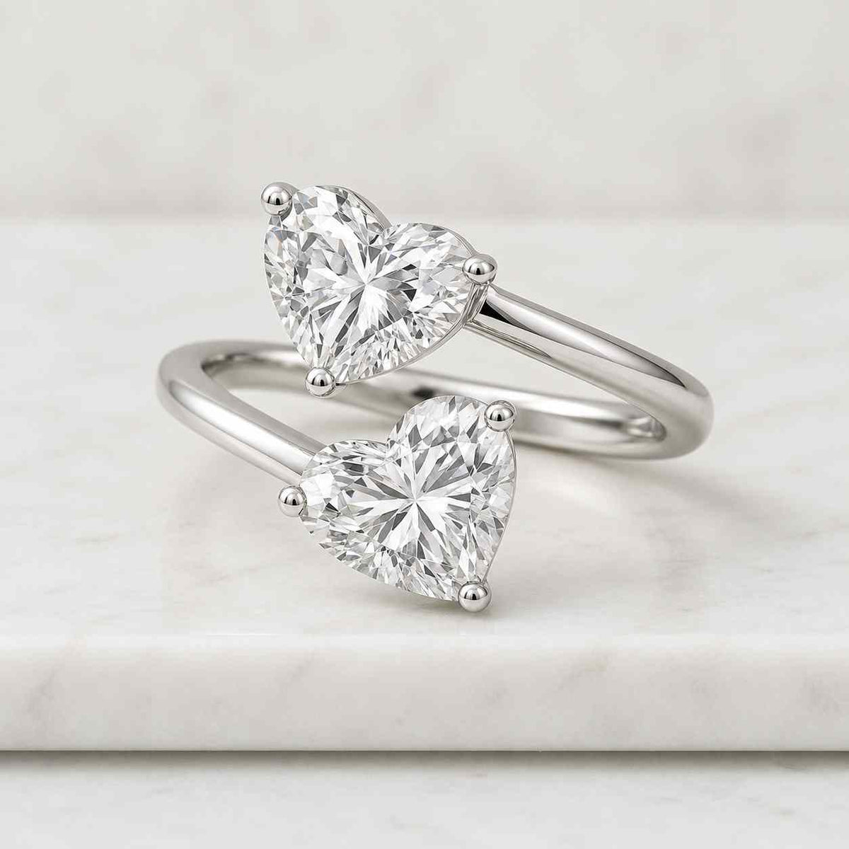 toi et moi heart & oval lab grown diamond ring, 
